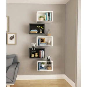 Dekormer Design Kitaplık Duvar Rafı 5 Li Dikdörtgen Arkalıklı Ev Mobilya Takım Antrasit Beyaz