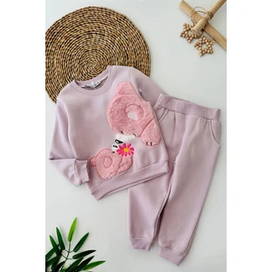 Miniğimin Cicileri Sevimli Panda Aplike Işleme Kız Çocuk kışlık takım - Lila