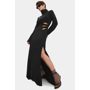 NG Style Kadın Vücuda Oturan Balıkçı Yaka Pencere/cut-Out Detaylı Maxi Elbise