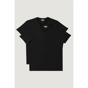 Altınyıldız Classics Erkek Siyah Slim Fit Dar Kesim Bisiklet Yaka %100 Pamuk 2'li Tişört Paketi