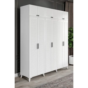 Ücretsiz Montaj - %100 MDF Paris 6 Kapaklı Yüklüklü Beyaz Gardırop - MDF Dolap - Elbise Dolabı