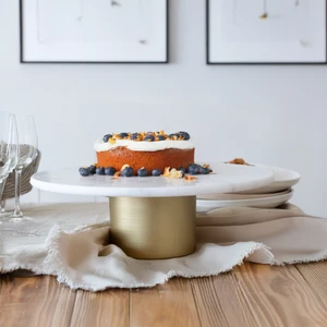 Mermer 25 cm Metal Ayaklı Beyaz Yuvarlak Sunum Tabağı