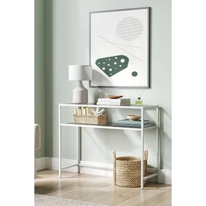 Tolia Home Modern 2 Katlı Beyaz Renk Metal Iskeletli Cam Raflı Dresuar Konsol