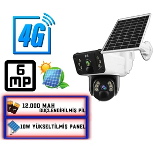 4g 12000 Mah Sim Kart Girişli Solar 6mp Güneş Enerjili Kablosuz Çift Kamera ET4G-001
