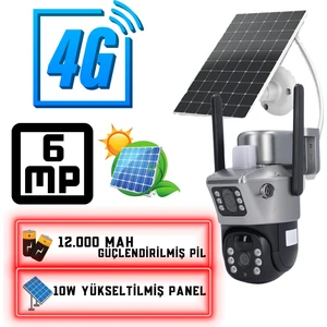 4g 12000 Mah Sim Kart Girişli Solar 6mp Güneş Enerjili Kablosuz Çift Kamera ET4G-001