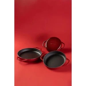 Döküm 22cm Yuvarlak Çift Kulplu Sahan Kırmızı