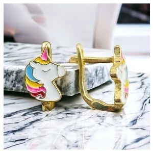925 Ayar Gümüş Altın Kaplama Unicorn Mineli Çocuk Küpesi