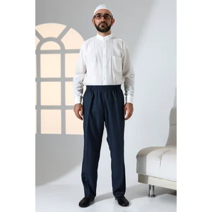Erkek Rahat Kesim Beli Lastikli Cepli Hac ve Umre Kumaş Şalvar Pantolon - Lacivert (Isr)