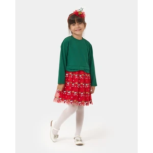 kız Çocuk Fiyonk Detaylı Taçlı Yeni Yıl Yılbaşı Noel Pamuklu Elbise