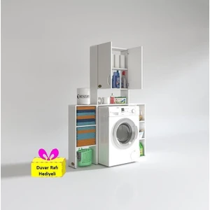Kenzlife çamaşır makinesi dolabı veronikamaks byz 180*096*20 banyo arkalıksız raflı + tekli duvar rafı hediyeli