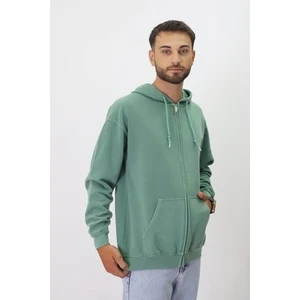 Eskitme Desenli Unisex Fermuarlı Kapüşonlu Sweatshirt