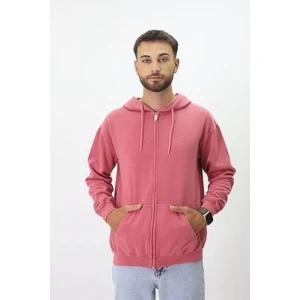 Eskitme Desenli Unisex Fermuarlı Kapüşonlu Sweatshirt