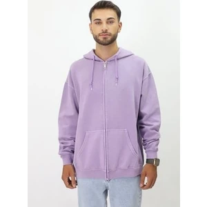 Eskitme Desenli Unisex Fermuarlı Kapüşonlu Sweatshirt