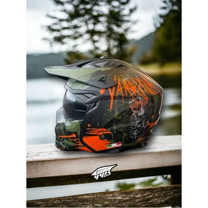 X1-X Seul Matt Warrior Black Army Orange Moduler Kask