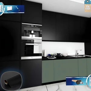 Kendinden Yapışkanlı Mat Siyah Mutfak Banyo Dolap Tezgah Masa Kaplama Folyosu