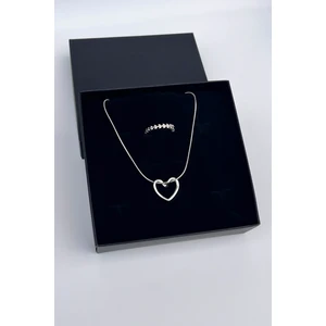 Trend Collection Kadın Paslanmaz Çelik Gümüş Italyan Kalp Kolye ve Taç Yüzük Set (Hediyelik)