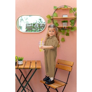 Yakalı Pileli Tencel Tulum 2-7 Yaş Camel