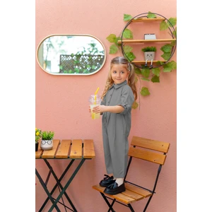 Yakalı Pileli Tencel Tulum 2-7 Yaş Gri