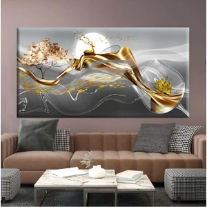 Tosbart Gold Geyik Ve Kadeh Kanvas Tablo Salon Oturma Yatak Odası Ofis Antre Cafe Için Duvar Dekoru