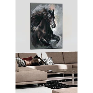 Tosbart Siyah At Yağlı Boya Görünüm Kanvas Tablo