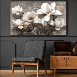 Tosbart Beyaz Çiçekler Modern Kanvas Tablo
