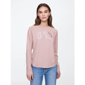 Kadın Açık Pembe Organik Pamuk Raglan Gap Logo T-Shirt