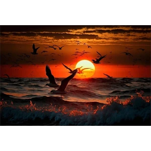 Tosbart Gün Batımı Martılar Ve Denız Manzaralı Kanvas Tablo