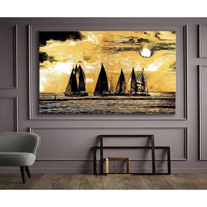 Tosbart Dekoratif Soyut Tasarım Yelkenliler Ve Deniz Kanvas Tablo