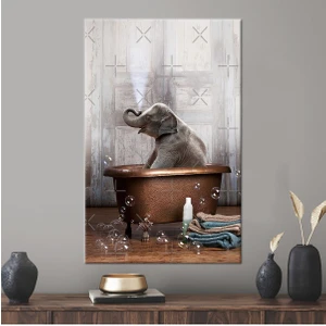Tosbart Kanvas Tablo, Küvet Fil 3 Boyutlu Kanvas, Banyo Kanvas