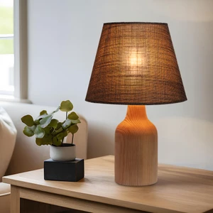 Kahve Ahşap Abajur Desenli Modern Şık Yatak Odası Salon Masa Lambası