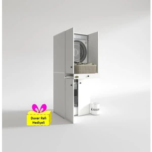 Kenzlife çamaşır-kurutma makinesi dolabı el kindi byz 187*070*60 çekmeceli kapaklı + tekli duvar rafı hediye