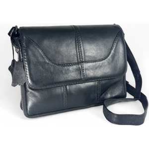 Huflex Hakiki Deri Siyah Körüklü Çift Fermuarlı El Çantası-Kol Çantası-Omuz Çantası