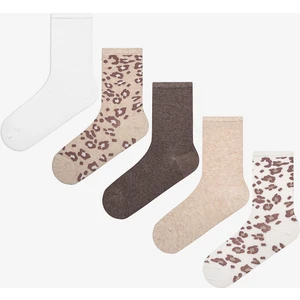Natural Leopard 5li Bej Çok Renkli Burun Dikişsiz Soket Çorap