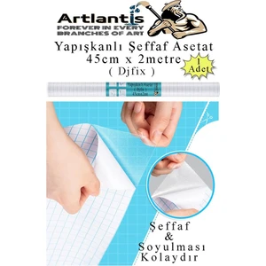 Yapışkanlı Şeffaf Asetat 1 Adet 45CM x 2 Metre Djfix Kendinden Yapışkanlı Şeffaf Rulo Asetat Transparan Soğuk Laminasyon
