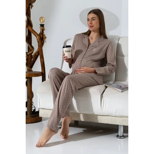 Penye Önden Düğmeli Hamile Lohusa Uzun Kol Pijama Takımı