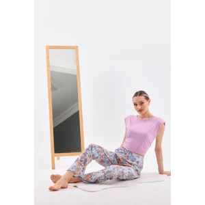 Arvin Pijama Kadın Çiçek Desenli Pamuklu Pijama Altı Turuncu