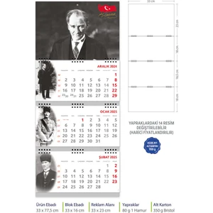Trend Hediyelik 2025 Atatürk Gemici Takvim Üç Parça Spiralli
