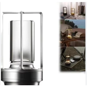 Uzm Light Cata Masa Lambası 3 Renk Şarjlı Dimmerli 17.5X9MM Füme (Vegas) Komidin Lambası, Yatak Odası Için Akülü Masa Lambası LED (Sılver)