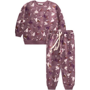 Desenli Sweatshirt Kız Takım 2-10 Yaş Mor