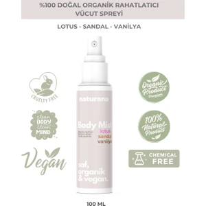 %100 Doğal Organik Cilt Nem Spreyi Vücut Spreyi Lotus Sandal Vanilya Body Mist/Tonik 100 ml