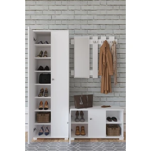 Queen Aynalı Vestiyer Ayakkabılık Portmanto ve Duvar Askısı Beyaz / Beyaz