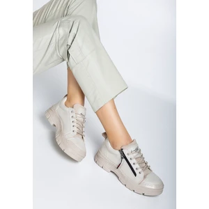 Kadın Bej Termo Taban Fermuar Detaylı Bağcıklı Günlük Ayakkabı