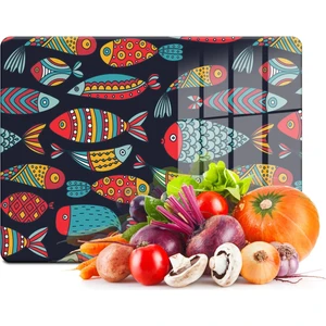 Cam Kesme Tahtası ve Sunum Tablası Balık Desenli