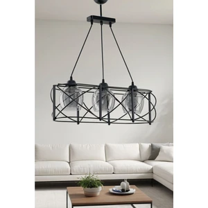 Üçlü Curva Sıralı Metal Avize Füme Rengi Camlı