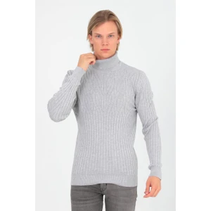Elm Wear Desenli Balıkçı Yaka Fitilli Triko Kazak - M.gri