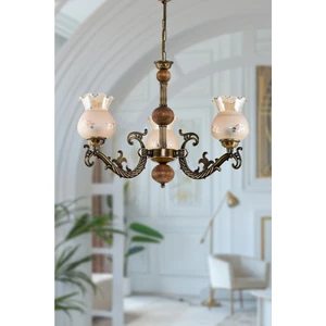 Üç Kollu Ahşaplı Eskitme Elbe Döküm Zamak Avize Mat Bal Camlı