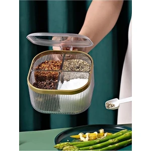 Nefiz Home 4 Bölmeli Gold Detaylı Şık Plastik Açılır Kapanır Kapaklı Baharatlık, Organizer, Saklama, Düzenleme