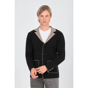 Elm Wear Düz Basic Cep ve Düğme Detaylı Triko Ceket-Siyah/k.bej