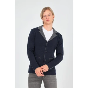 Elm Wear Düz Basic Cep ve Düğme Detaylı Triko Ceket-Lacivert