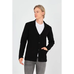 Elm Wear Düğme Detaylı Düz  Triko Ceket- Siyah